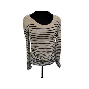 T/O Sweater Junior Large Cowl Neck Scrunch Sweaters Gray Black Stripe Flip Cuffs